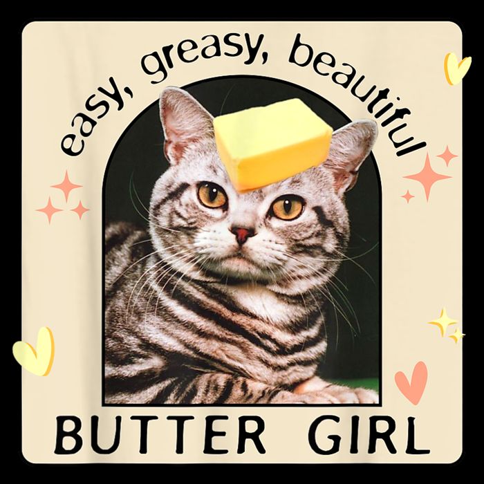 Easy Greasy Beautiful Butter Girl Cat Graphic 7-Panel Snapback Hat