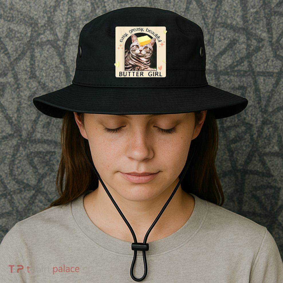 Easy Greasy Beautiful Butter Girl Cat Graphic Bucket Hat