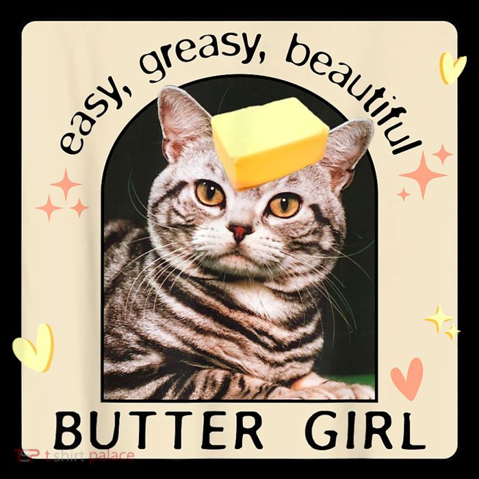 Easy Greasy Beautiful Butter Girl Cat Graphic Bucket Hat