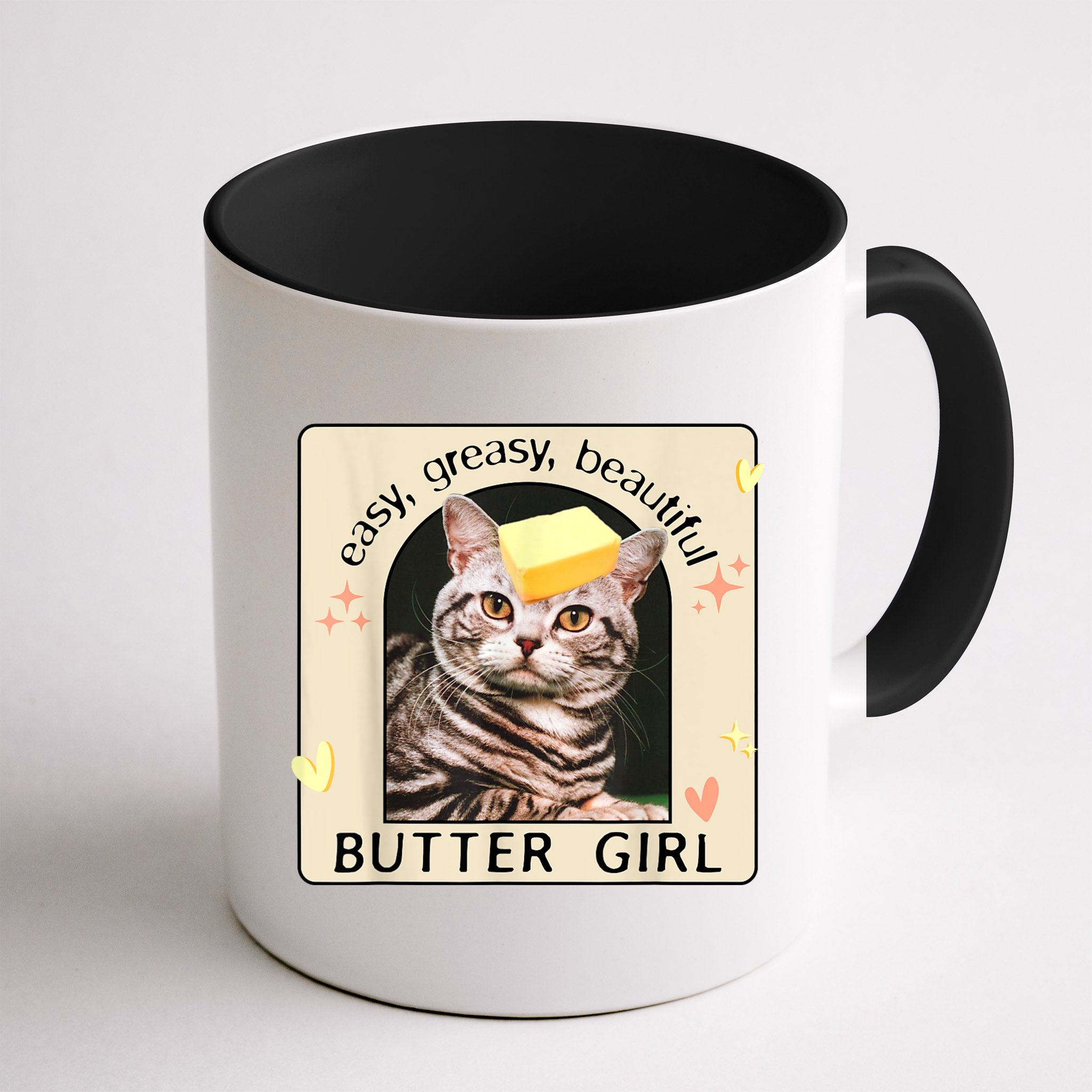 Easy Greasy Beautiful Butter Girl Cat Graphic Mug