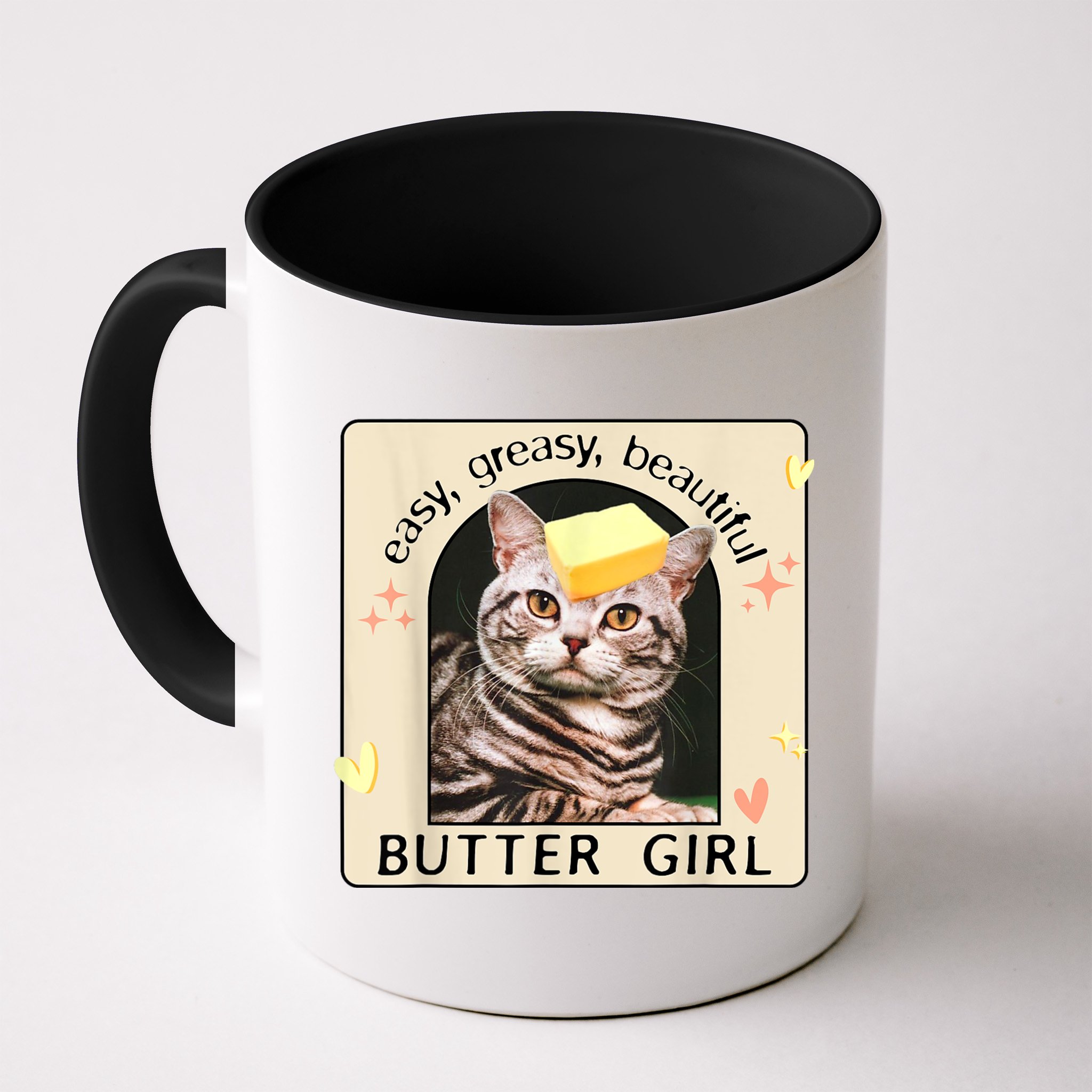 Easy Greasy Beautiful Butter Girl Cat Graphic Mug