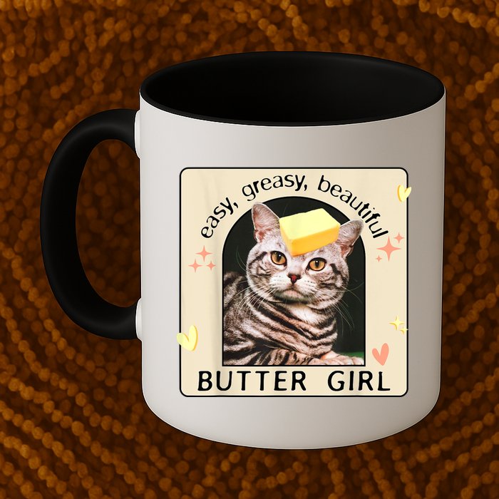 Easy Greasy Beautiful Butter Girl Cat Graphic Mug