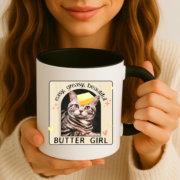 Easy Greasy Beautiful Butter Girl Cat Graphic Mug