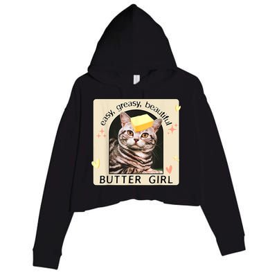 Easy Greasy Beautiful Butter Girl Cat Graphic Crop Fleece Hoodie