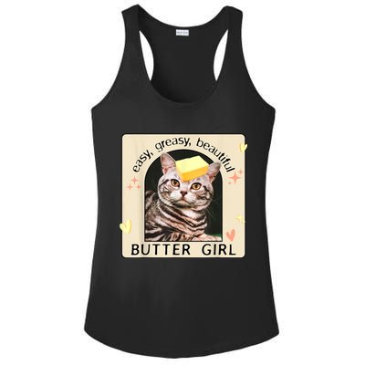 Easy Greasy Beautiful Butter Girl Cat Graphic Ladies PosiCharge Competitor Racerback Tank