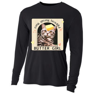 Easy Greasy Beautiful Butter Girl Cat Graphic Cooling Performance Long Sleeve Crew