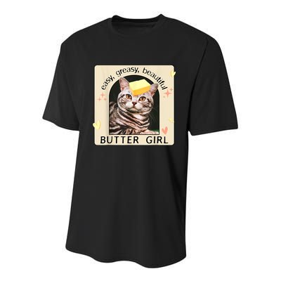Easy Greasy Beautiful Butter Girl Cat Graphic Youth Performance Sprint T-Shirt