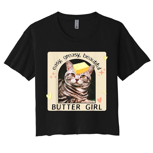 Easy Greasy Beautiful Butter Girl Cat Graphic Crop Top