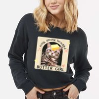 Easy Greasy Beautiful Butter Girl Cat Graphic Cropped Pullover Crew
