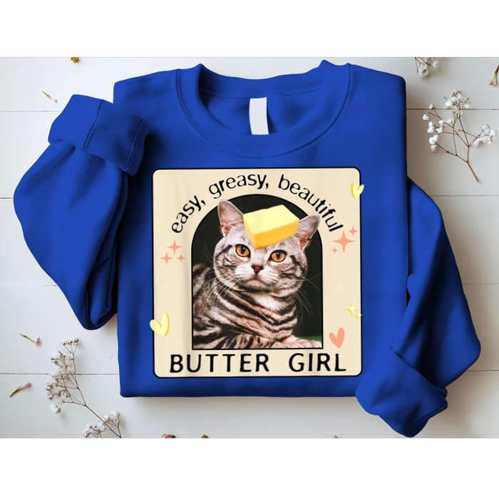 Easy Greasy Beautiful Butter Girl Cat Graphic Sweatshirt