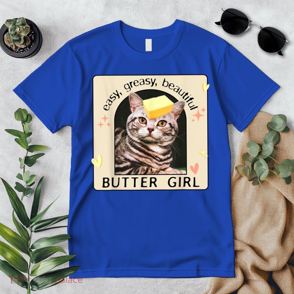 Easy Greasy Beautiful Butter Girl Cat Graphic Premium T-Shirt