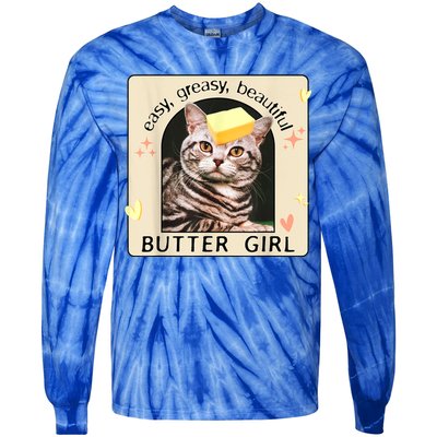 Easy Greasy Beautiful Butter Girl Cat Graphic Tie-Dye Long Sleeve Shirt