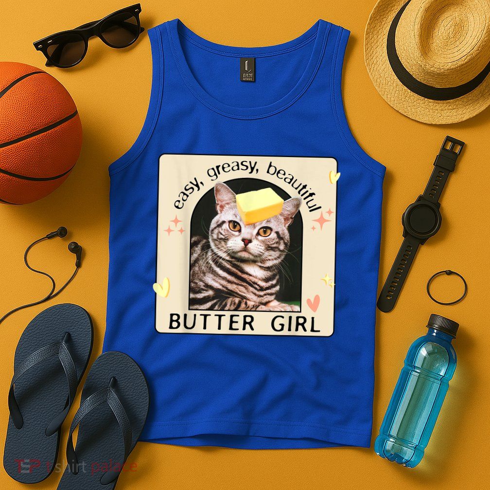 Easy Greasy Beautiful Butter Girl Cat Graphic Tank Top