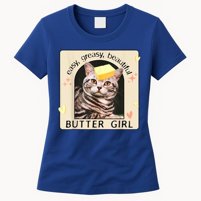 Easy Greasy Beautiful Butter Girl Cat Graphic Womens T-Shirt