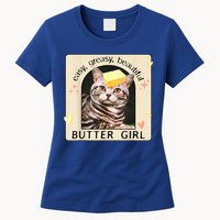 Easy Greasy Beautiful Butter Girl Cat Graphic Womens T-Shirt