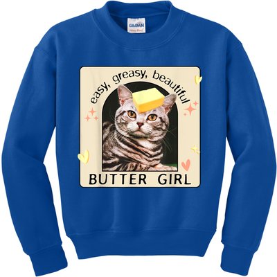 Easy Greasy Beautiful Butter Girl Cat Graphic Kids Sweatshirt