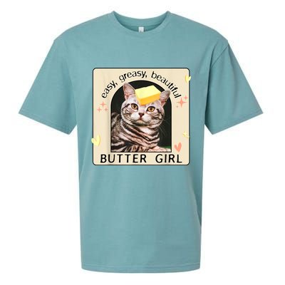 Easy Greasy Beautiful Butter Girl Cat Graphic Sueded Cloud Jersey T-Shirt