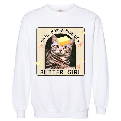 Easy Greasy Beautiful Butter Girl Cat Graphic Garment-Dyed Sweatshirt