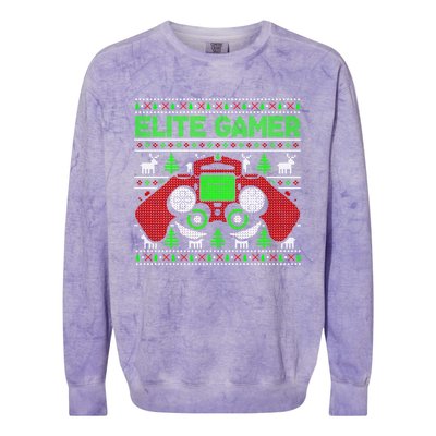 Elite Gamer Christmas Video Game Ugly Sweater Gaming Nerds Great Gift Colorblast Crewneck Sweatshirt