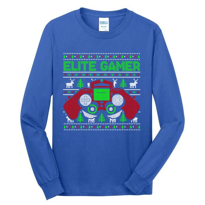 Elite Gamer Christmas Video Game Ugly Sweater Gaming Nerds Great Gift Tall Long Sleeve T-Shirt