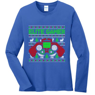 Elite Gamer Christmas Video Game Ugly Sweater Gaming Nerds Great Gift Ladies Long Sleeve Shirt