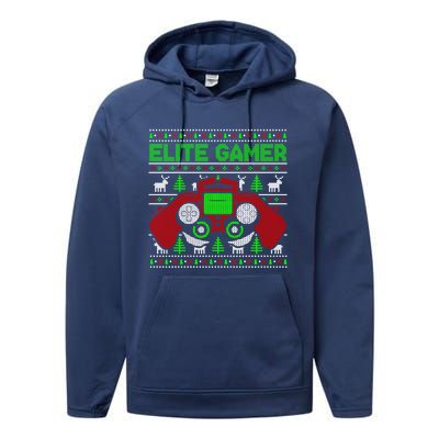 Elite Gamer Christmas Video Game Ugly Sweater Gaming Nerds Great Gift Performance Fleece Hoodie