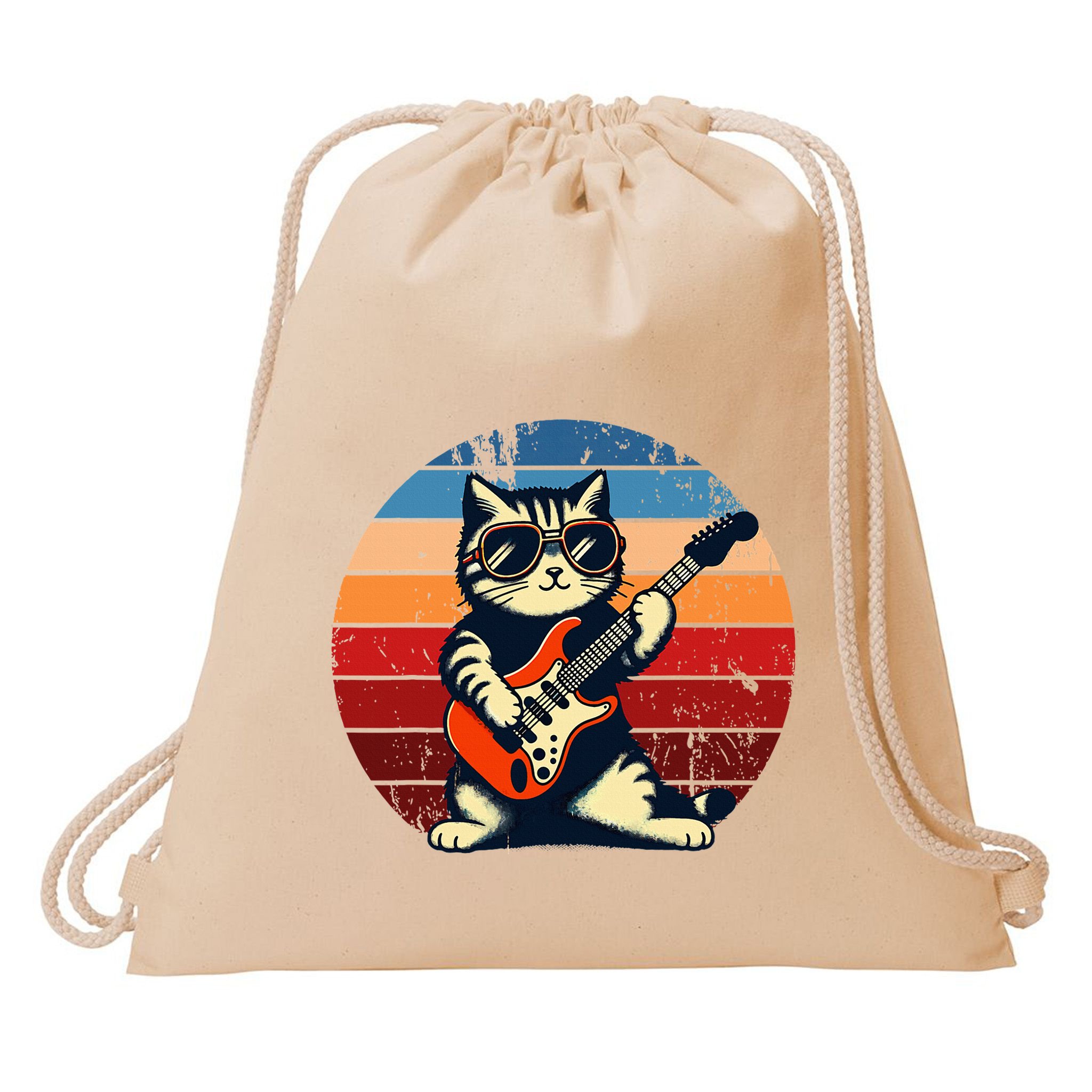 Electric Guitar Cat Rock Music Funny Cat Drawstring Bag