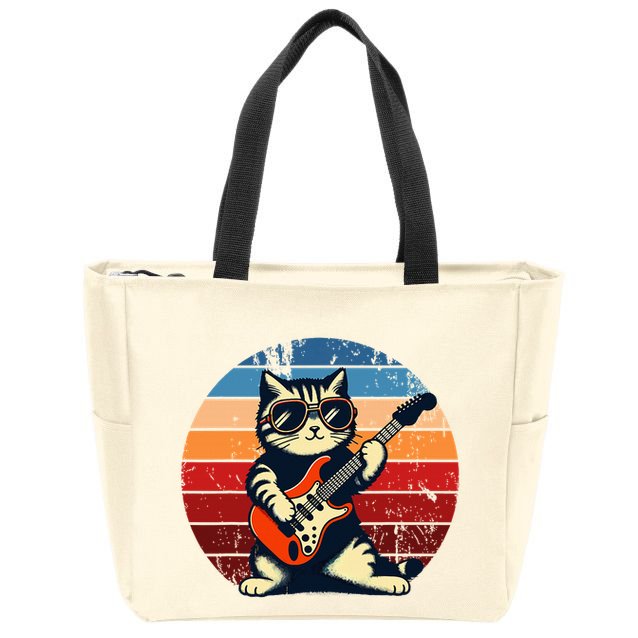 Electric Guitar Cat Rock Music Funny Cat Zip Tote Bag