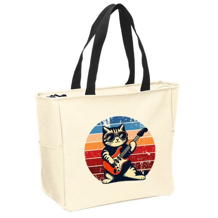 Electric Guitar Cat Rock Music Funny Cat Zip Tote Bag