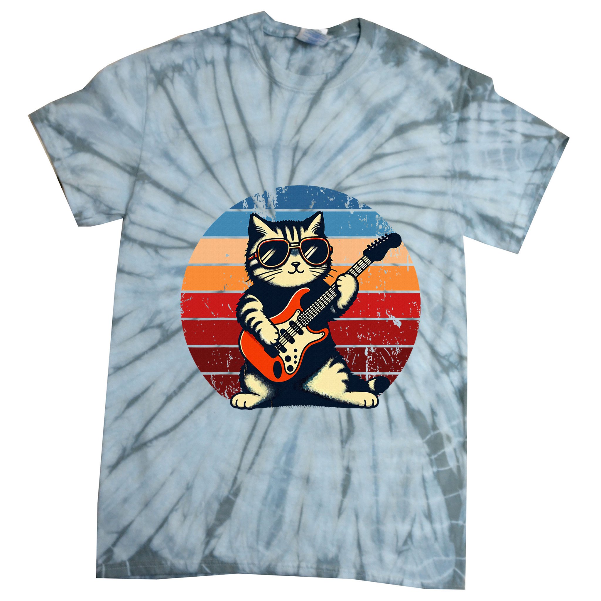 Electric Guitar Cat Rock Music Funny Cat Tie-Dye T-Shirt