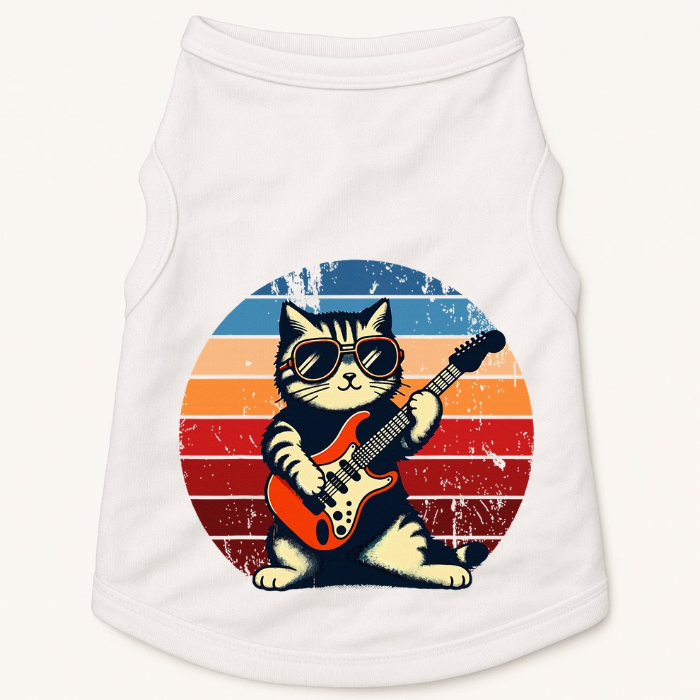 Electric Guitar Cat Rock Music Funny Cat Doggie Tank