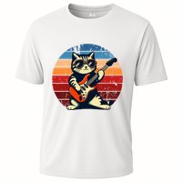 Electric Guitar Cat Rock Music Funny Cat Cooling Performance Crew T-Shirt