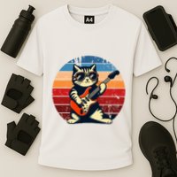 Electric Guitar Cat Rock Music Funny Cat Cooling Performance Crew T-Shirt