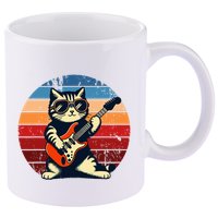 Electric Guitar Cat Rock Music Funny Cat 11oz C Handle Ceramic Mug