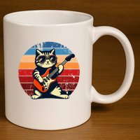 Electric Guitar Cat Rock Music Funny Cat 11oz C Handle Ceramic Mug
