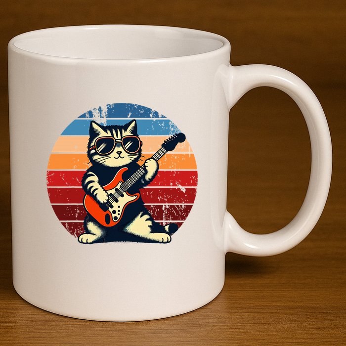 Electric Guitar Cat Rock Music Funny Cat 11oz C Handle Ceramic Mug