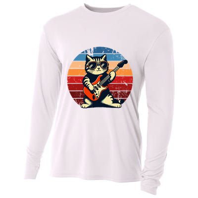 Electric Guitar Cat Rock Music Funny Cat Cooling Performance Long Sleeve Crew