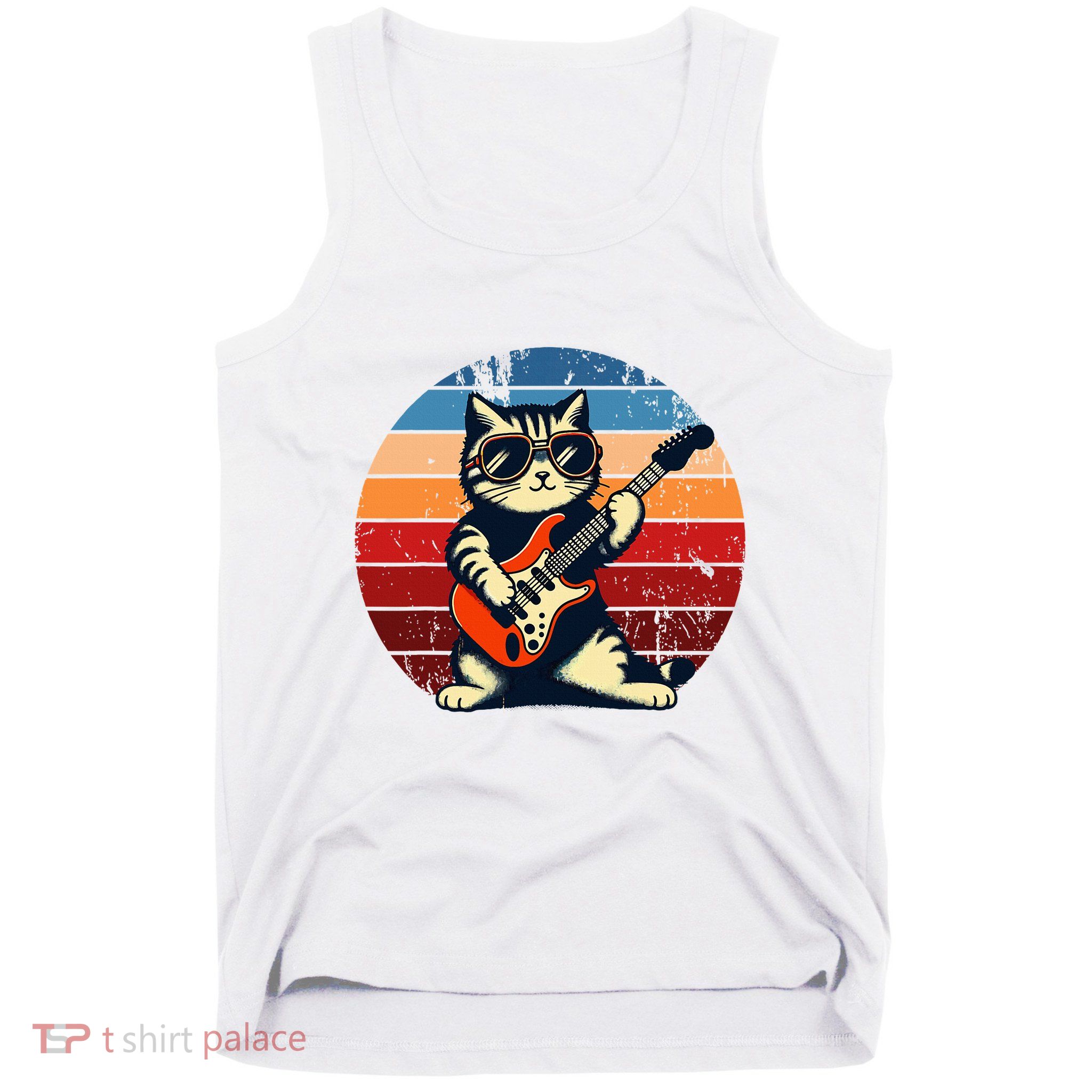Electric Guitar Cat Rock Music Funny Cat Tank Top