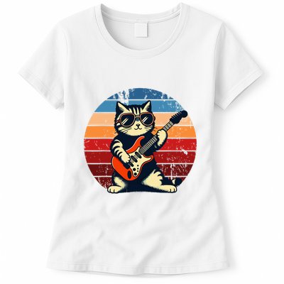 Electric Guitar Cat Rock Music Funny Cat Womens T-Shirt