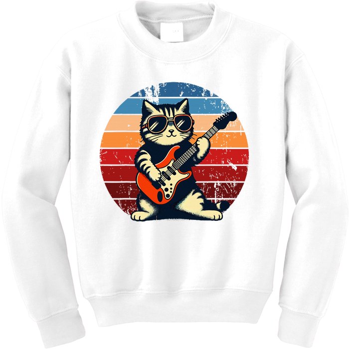 Electric Guitar Cat Rock Music Funny Cat Kids Sweatshirt