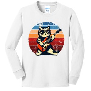 Electric Guitar Cat Rock Music Funny Cat Kids Long Sleeve Shirt