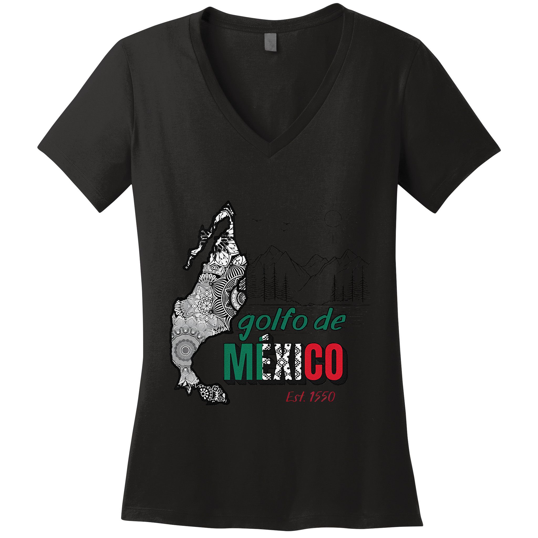 El Golfo De MéXico Gulf Of Mexico Est 1550 Historic Map Women's V-Neck T-Shirt