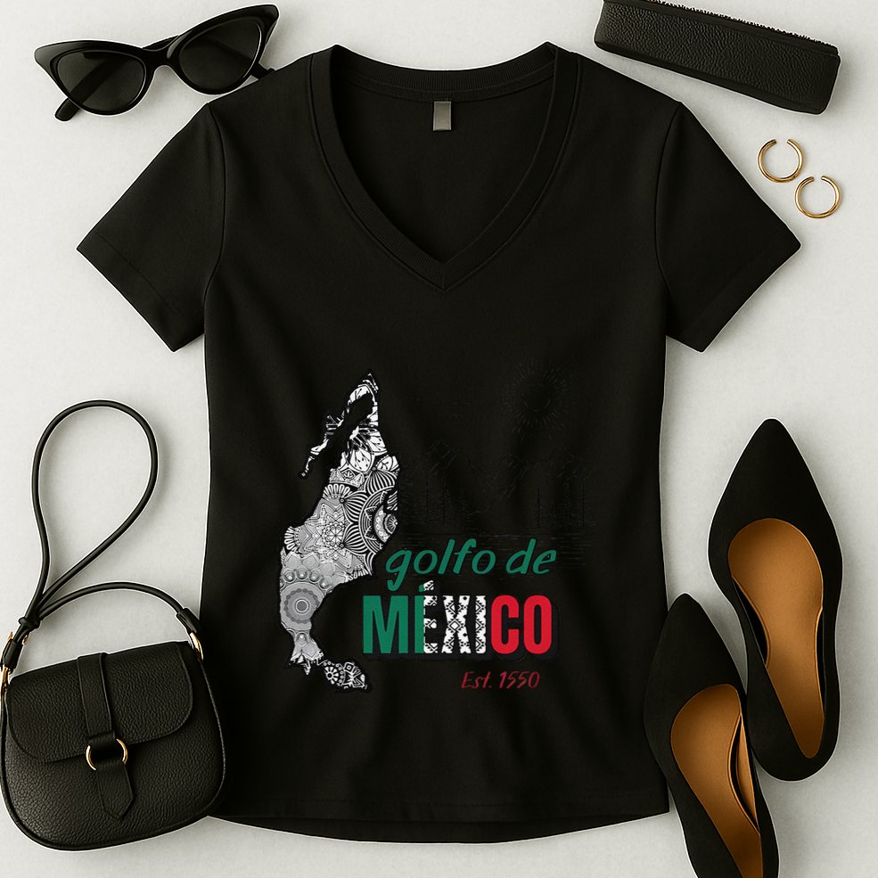 El Golfo De MéXico Gulf Of Mexico Est 1550 Historic Map Women's V-Neck T-Shirt