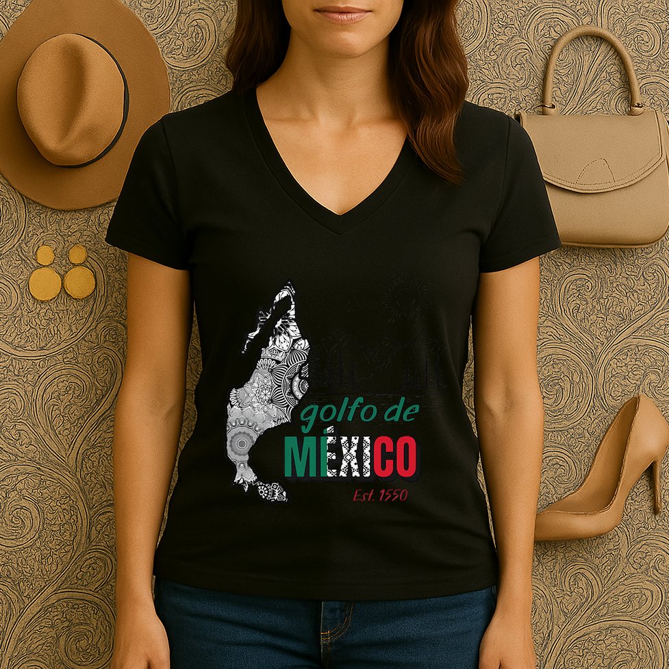 El Golfo De MéXico Gulf Of Mexico Est 1550 Historic Map Women's V-Neck T-Shirt