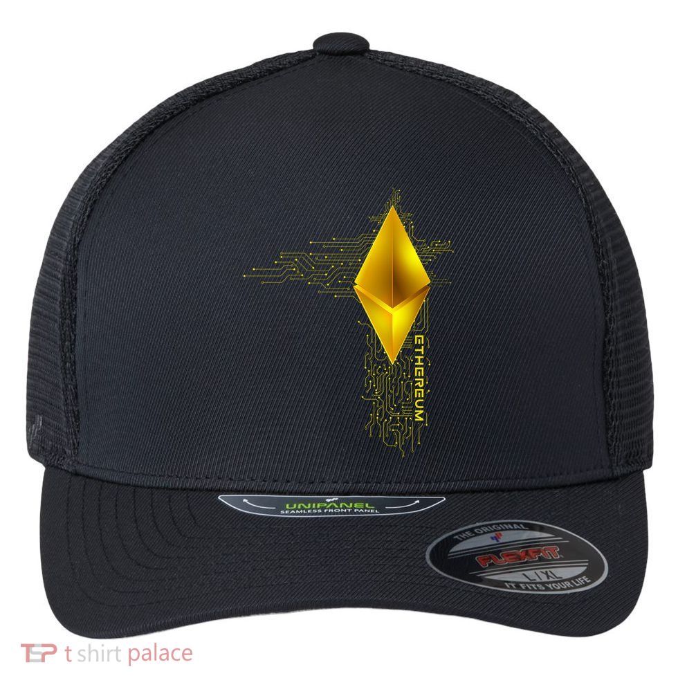 Ethereum GOLD ETH Cryptocurrency Bitcoin Flexfit Unipanel Trucker Cap