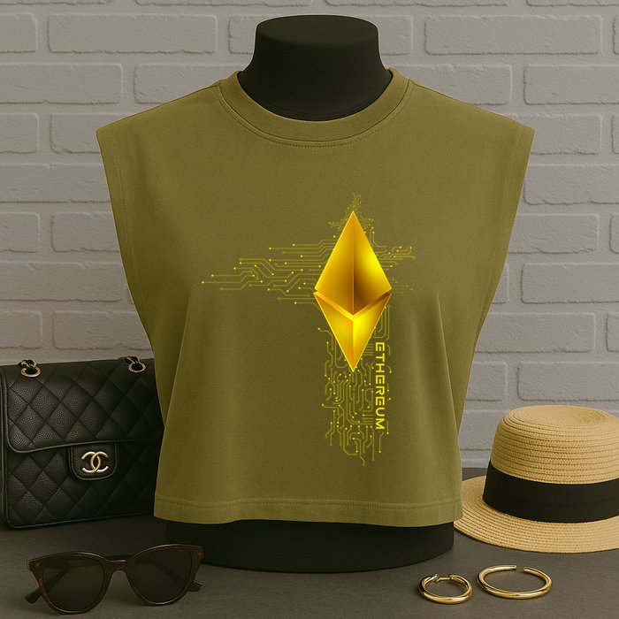 Ethereum GOLD ETH Cryptocurrency Bitcoin Garment-Dyed Women's Muscle Tee