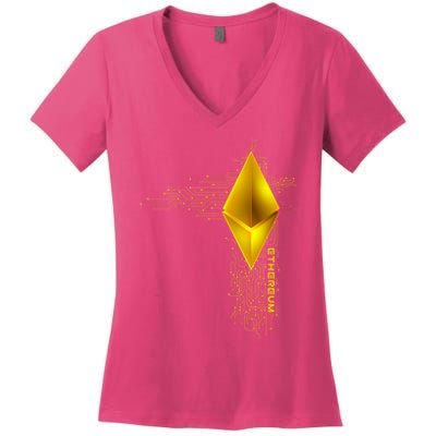 Ethereum GOLD ETH Cryptocurrency Bitcoin Women's V-Neck T-Shirt