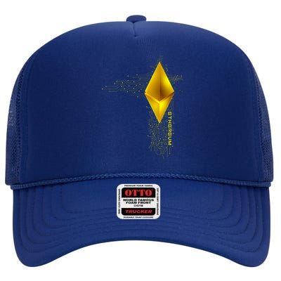 Ethereum GOLD ETH Cryptocurrency Bitcoin High Crown Mesh Back Trucker Hat