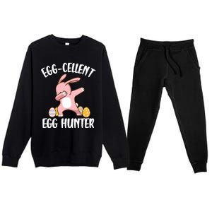 Eggmeaningful Giftcellent Egg Hunter Dabbing Easter Bunny Cool Gift Premium Crewneck Sweatsuit Set