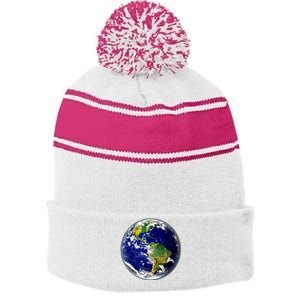 Earth Globe For Earth Day Stripe Pom Pom Beanie